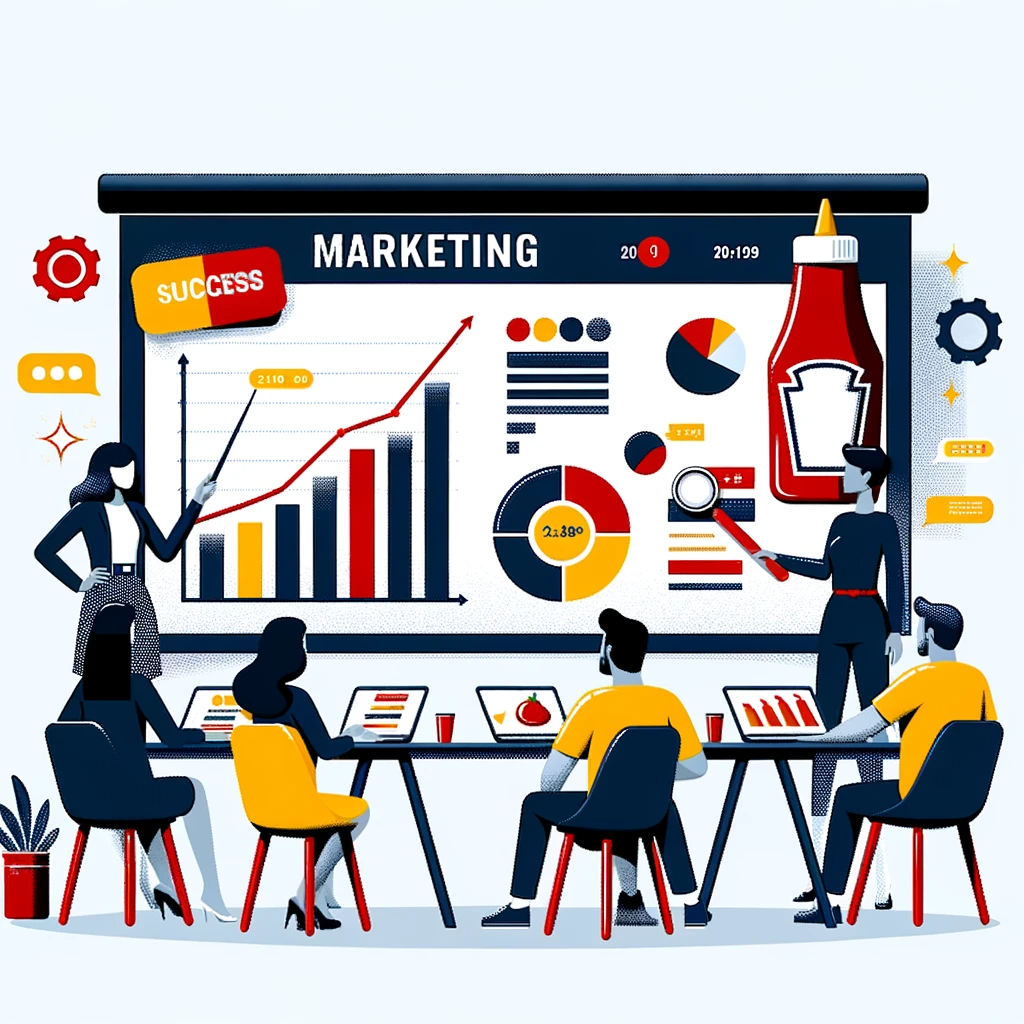 DALL·E 2023-12-11 16.58.34 - Create a flat design image that features a figure leading a marketing strategy session with a whiteboard. The whiteboard should be designed to resembl